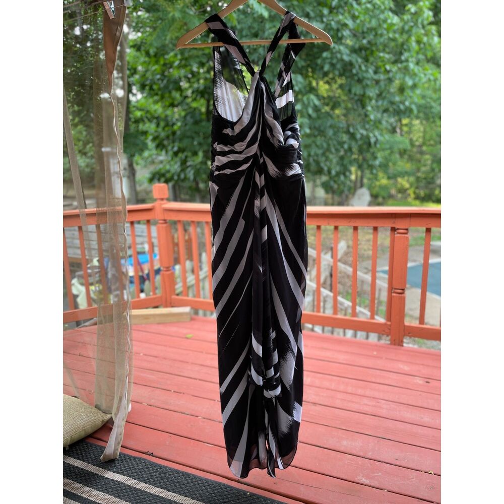 elegant Halter Maxi Dress | Black & White Graphic Print | Size 10